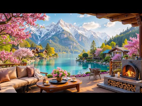 Elegant Jazz Music to Relax - Outdoor Cafe by the Lake & Scenery of Falling Cherry Blossom