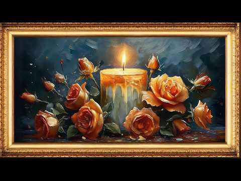 Oil Painting with Candles and Roses in a Frame for Your TV | Art Frame Screensaver | 4K | 2 Hours