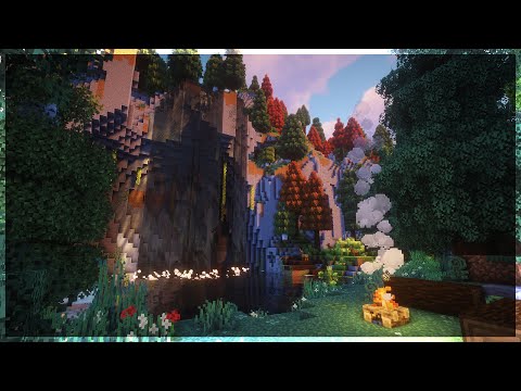 🍁 Minecraft Cliffside Waterfall Ambience w/C418 Music | 10 Hours