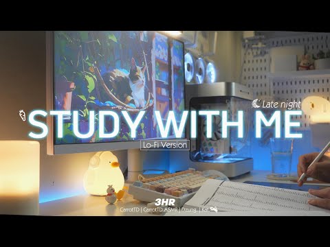 3-HOUR STUDY WITH ME | Relaxing Lo-Fi, Crackling Fire | Pomodoro 50-10 | Late night 🌙