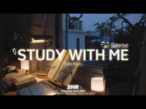 2-HOUR STUDY WITH ME | Calm Piano 🎹 | Pomodoro 25-5 | My room at Sunrise, Christmas Edition🎄