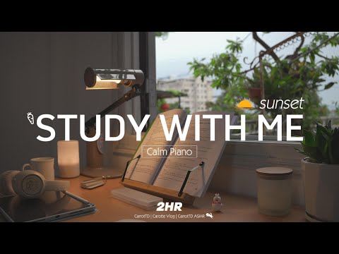 2-HOUR STUDY WITH ME | New room at Sunset 🌆| Calm Piano🎹, Background noises | Pomodoro 50/10